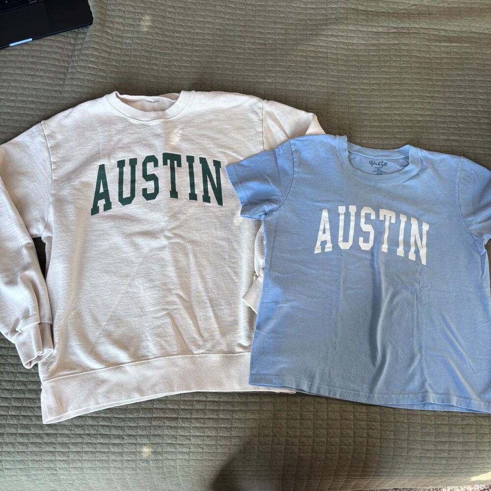 Brandy Melville John Galt Austin Sweatshirt and T-Shirt Bundle Cream Blue